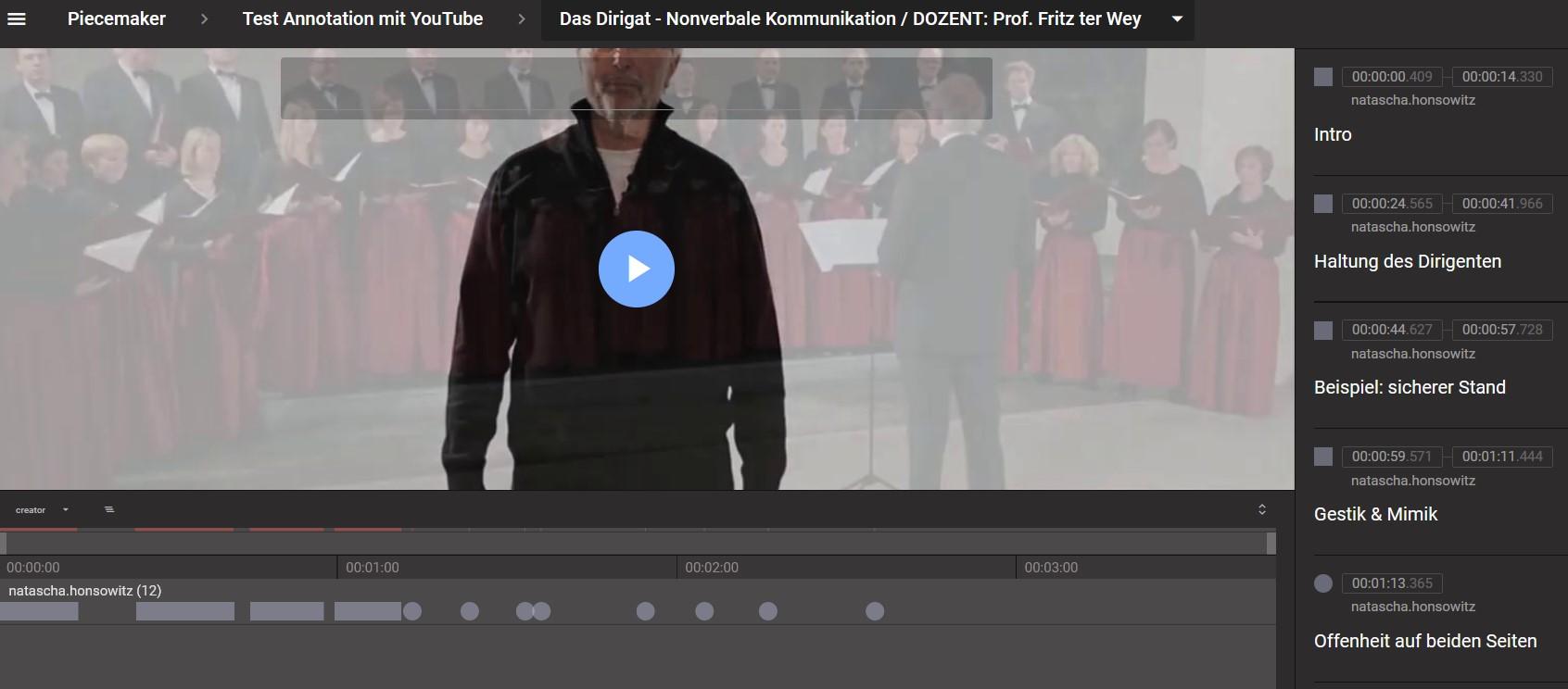 Screenshot aus dem Annotationsprogramm Piecemaker