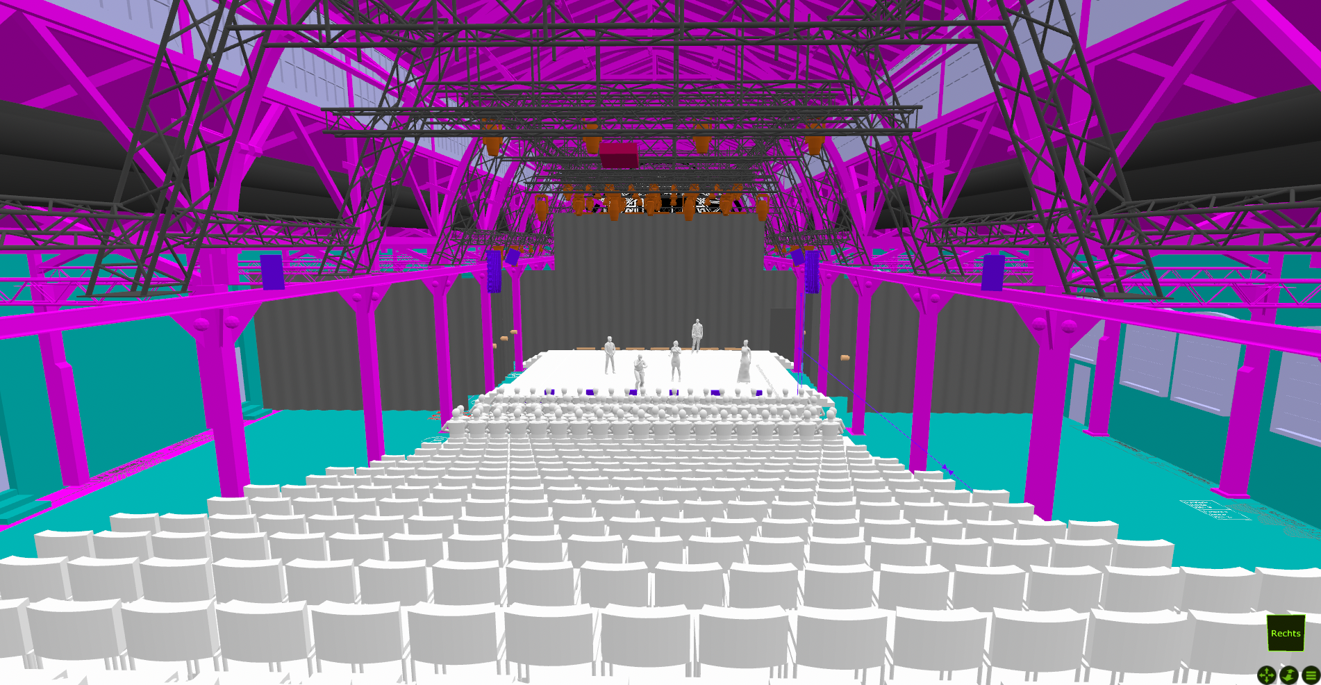 Schematische 3D-Darstellung des Zuschauerraums im Bockenheimer Depot