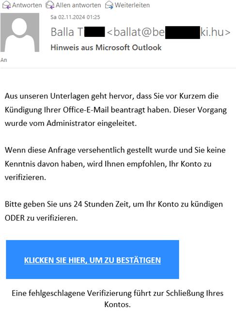 Screenshot der Phishing-Mail